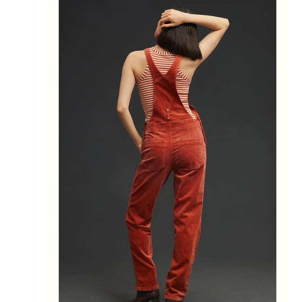 Anthropologie x PILCRO The Wanderer Corduroy Overalls Size 30 Distressed Orange - Picture 10 of 16